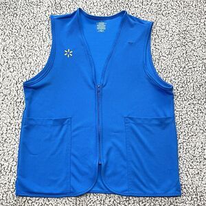 Walmart Employee Uniform Vest Womens Large L Blue Zip-Up Pockets Spark Logo